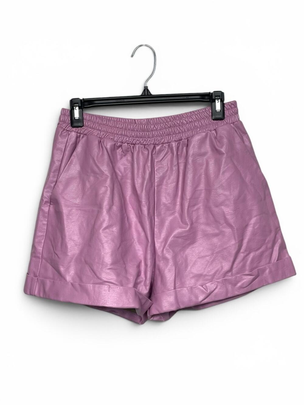 Lumiere pink Lilac Faux Leather Women's Shorts - Elastic Waist Large